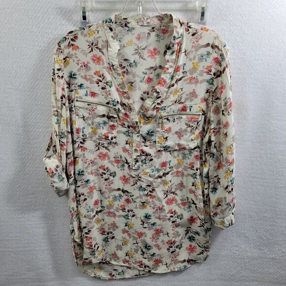 a'gaci Tops - Agaci Women's Floral Blouse Gold Zippered Pockets Size L 11824-0627